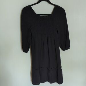 Old Navy Black Smocked Ruffled Fit & Flare Cotton Dress Girls Size XL 14-16